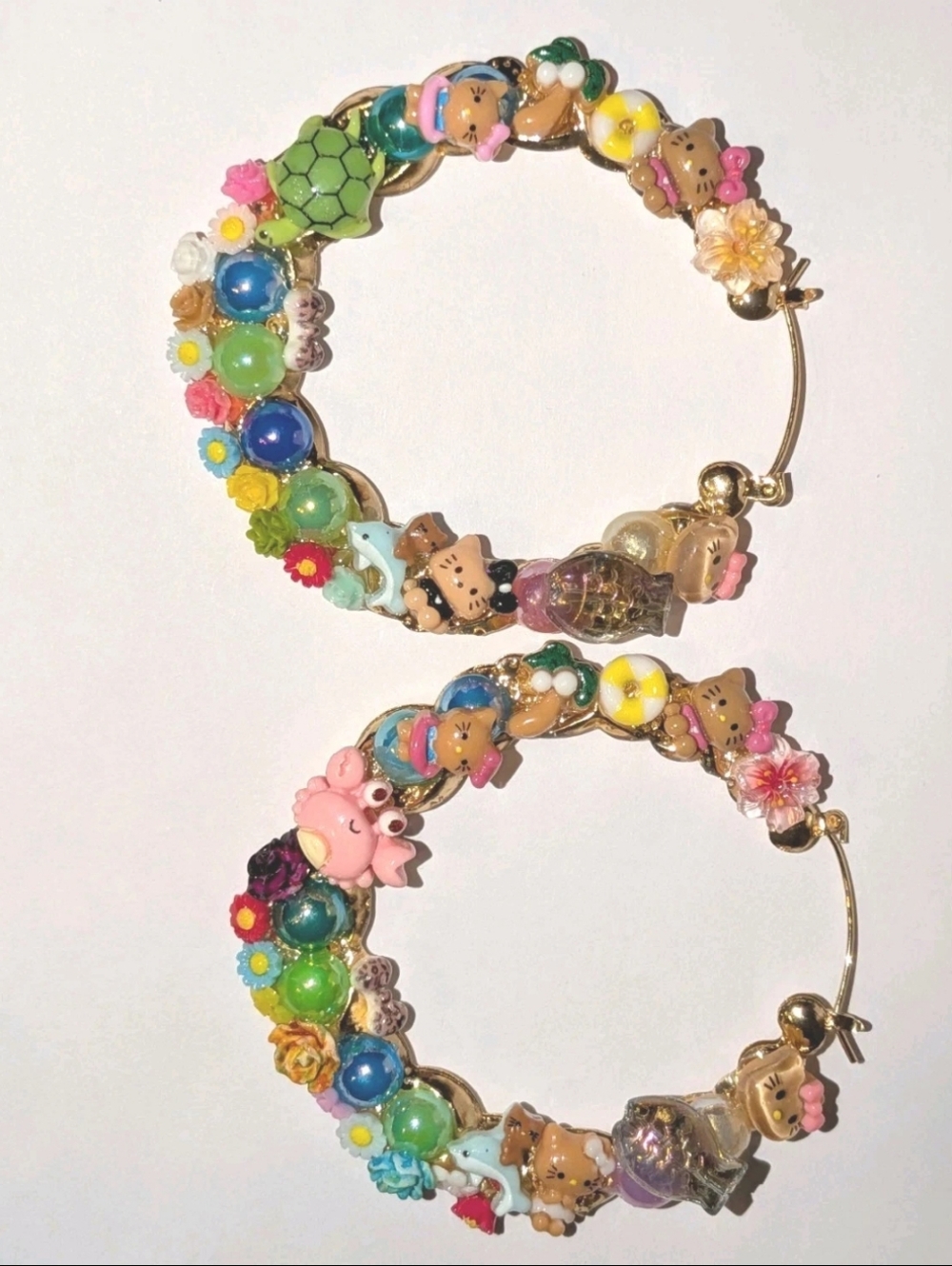 Kitty Under The Sea Hand Crafted Large Hoop Earring - Picture 8 of 17